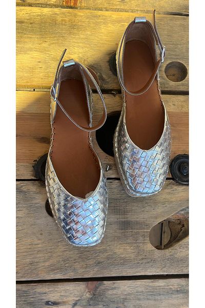 Butik Noble Shoes Genuine Leather Espadrille Silver Women Sandals