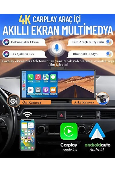nextbuy Araç İçi Carplay Apple Android Uyumlu 10.2 İnç Ekran Tak Çalıştır 4K Çift Kameralı Multimedya Ekranı