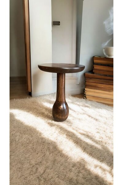 Simillo Home&Living WOOD Wooden Ahşap Tekli Vazo Mantar Yan Sehpa Modern Cevi...