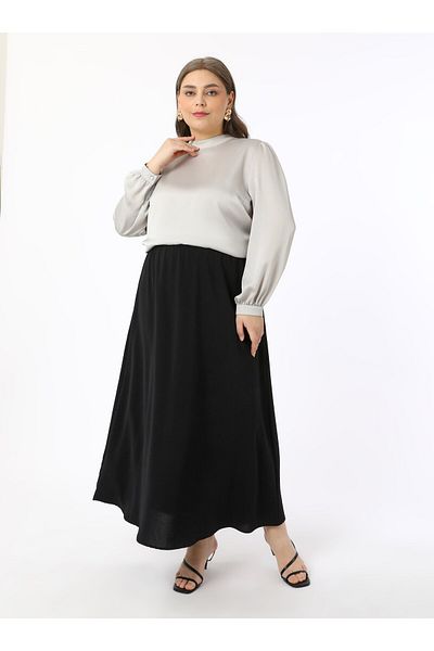 ALİA Elastic Waist Large Size Woven Aerobin Skirt - Black - Alia