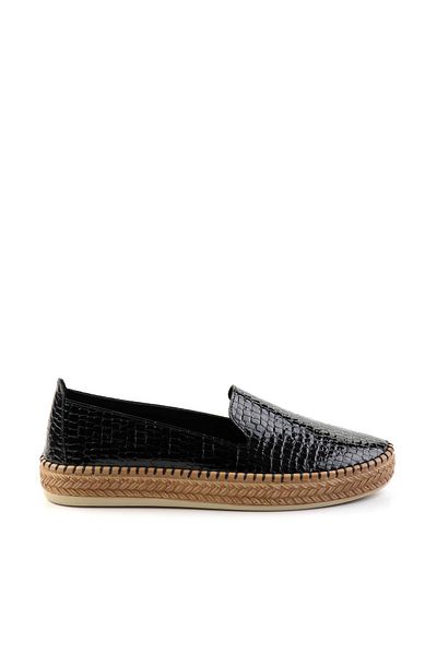 Bambi Schwarze Krokodil-Damen-Espadrille K 01309230811