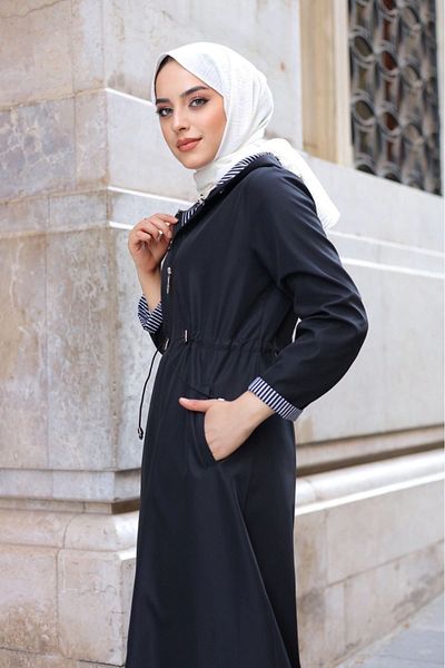 beymood Hijab Trench Coat Large Size Zippered Self Lined Long