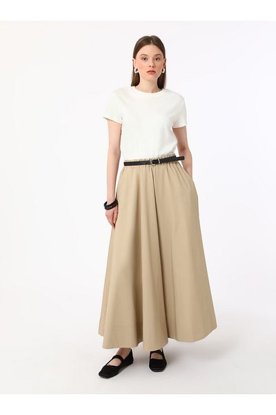 Benin Benin White Elastic Waist Poplin Skirt