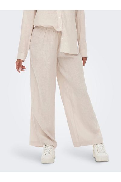 ONLY Onltokyo Hw Linen Blend St Pant Pnt Noos Γυναικείο μπεζ παντελόνι - 15259590