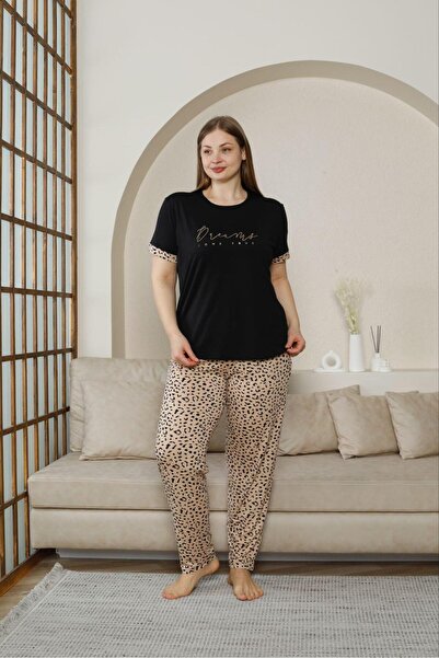 MEBA Women's Summer Short Sleeve Milan Fabric Large Size Oversized Bamboo Pajama Set