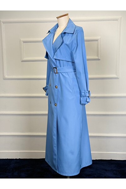 RACE FASHİON Tesettürlü Su Geçirmez Kruvaze Yaka Kemerli Tam Boy Trençkot RC1403056