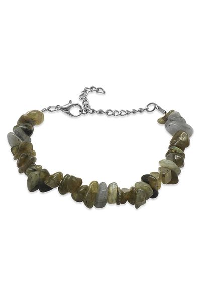 Tesbihane Natural Cut Moss Agate Natural Stone Women's Bracelet with Metal Chain