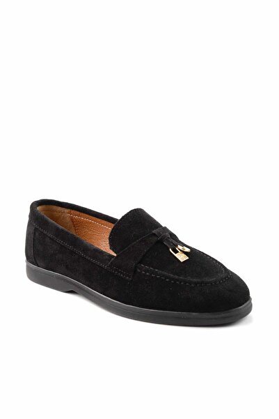 Bambi Damen-Loafer-Schuhe aus schwarzem Wildleder und echtem Leder K 01274225302