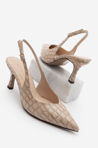 Marjin Dámské boty na jehlové špičce Croco Slingback na podpatku Andis Beige Croco