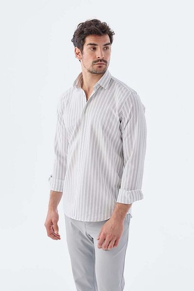 Jakamen Gray Comfort Fit Patterned Stretch Fabric Cotton Sports Shirt