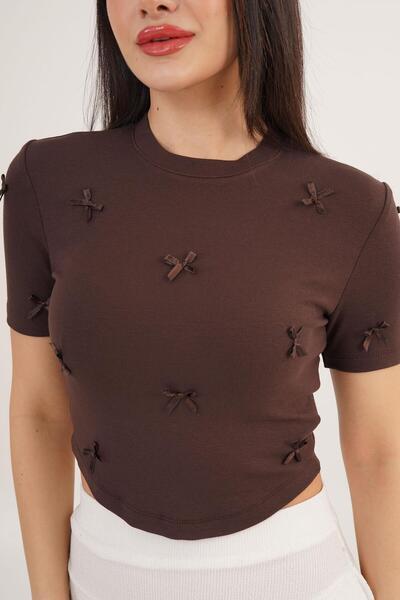 Hipo Trend Sa mašnom Smeđa Skraćeni kroj majica