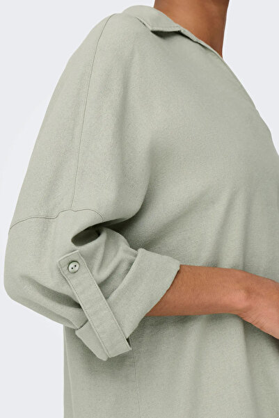 ONLY Μόνο γυναικείο Onlcaro κοντό μπροστινό μακρύ λινό τουνίκ 15338898 πράσινο