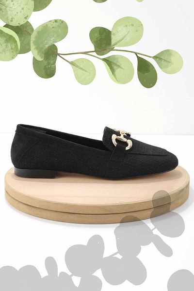 Bambi Czarne zamszowe buty damskie typu loafer01258510302