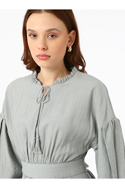 Refka Viscous Blended Hijab Dress with Binding Detail - Gray - Refka