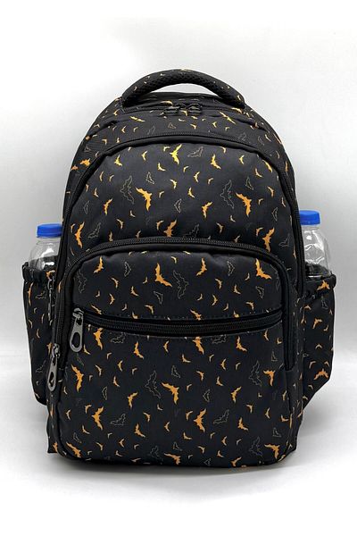 ms mixxstore Rucsac pentru școală primară pentru bărbați, cu model de liliac, folie de culoare neagră, cu hrănire și suport pentru stilou