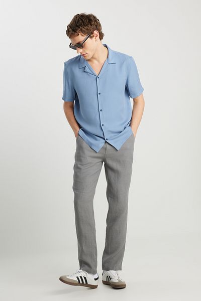 WRANGLER 100% Linen Regular Fit Normal Cut Normal Waist Straight Leg Dark Gray Trousers