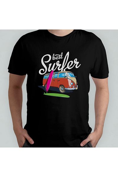 Pixxa Surfing Enthusiast - Surfer - Holiday Unisex 100% Cotton Crew Neck T-Shirt Μοντέλο 2