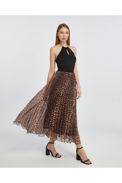 MAXI DRY Γυναικεία φούστα με φλούδα με πιέτες με λεοπάρ