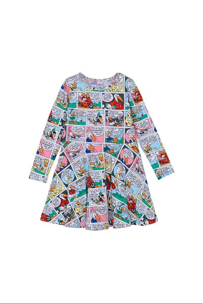 LOVETTI Girl's Cartoon Network Pattern Straight Long Sleeve Dress