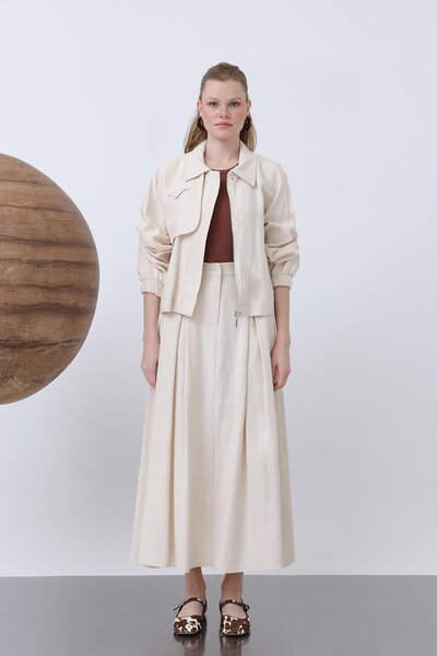 Puane Kadın Gizli Patlı Fermuarlı Etekli Takım - 14315TKS - Bej