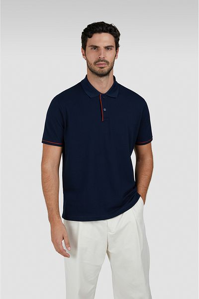 PAUL&SHARK Men's Cotton Regular Fit Short Sleeve Navy Blue Polo Neck T-Shirt 25411323 -013