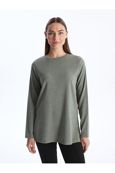 LC Waikiki Gerader Langarm-Damen-Tunika mit Rundhalsausschnitt (S4)