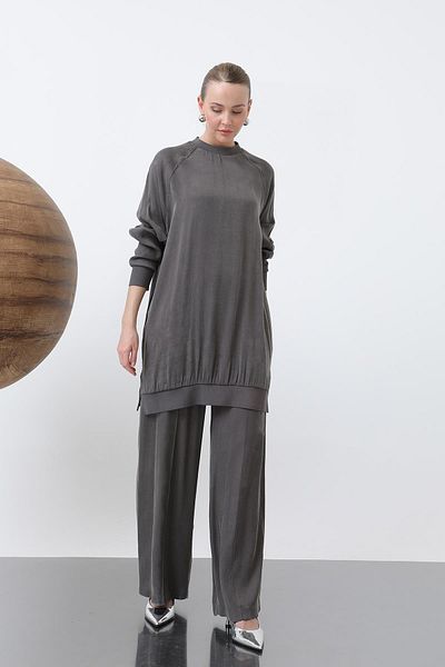 Puane Women's Ribbed Collar Tunic - 10665Tun - Antracite