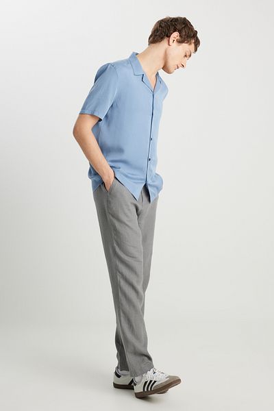 WRANGLER 100% Linen Regular Fit Normal Cut Normal Waist Straight Leg Dark Gray Trousers
