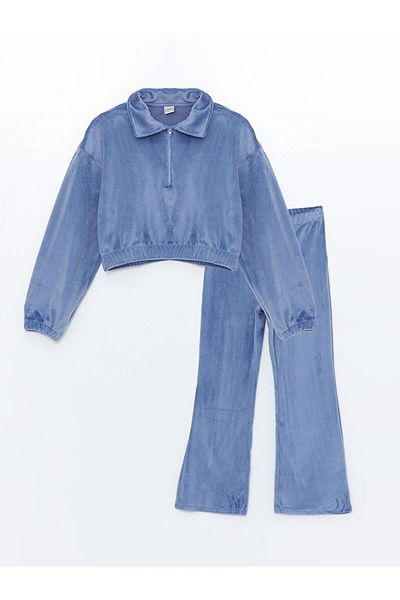 LC Waikiki Polo Neck Velvet Girl's Sweatshirt and Leggings (W4)