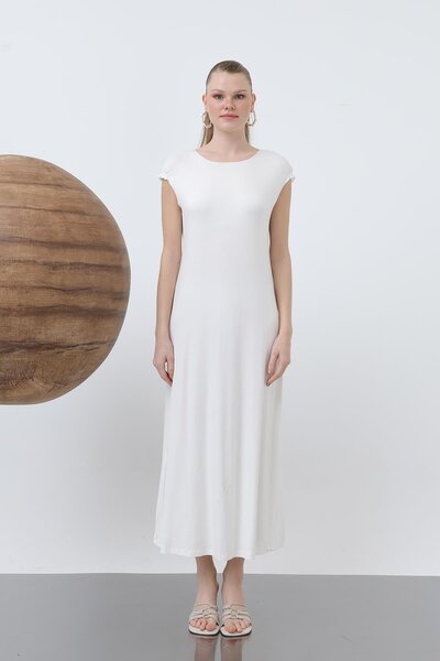 Puane Kadın Kolsuz Bisiklet Yaka Bilek Boy Uzun İçlik - 40007ELB - Ekru