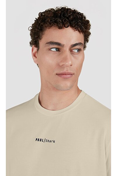 PAUL&SHARK Ανδρικό μπλουζάκι μπεζ κανονική εφαρμογή 100% βαμβακερό κοντό μανίκι με στρογγυλή λαιμόκοψη