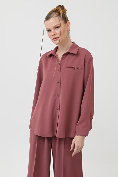 Soul Kadın Cep Detaylı Gömlek - 32174GML - Gül