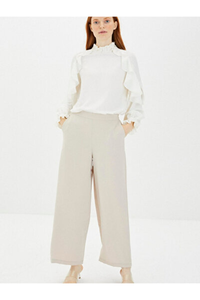 KIYAFET Široke nogavice tamnoplave platnene pantalone