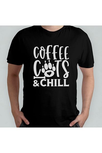 Pixxa Coffee Cats And Chill Cat Lover Unisex T-shirt με λαιμόκοψη 100% βαμβάκι