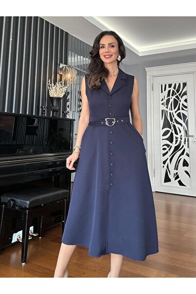 Atelier Derin Mornarsko plava košulja-suknja sa pojasom