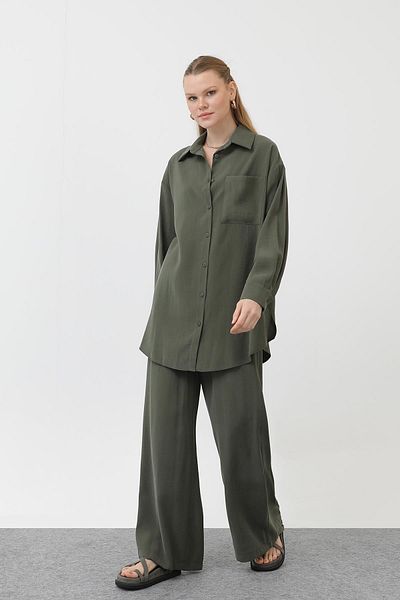 Puane Women's Robe Back Shirt Pants Suit - 14296Tks - Khaki