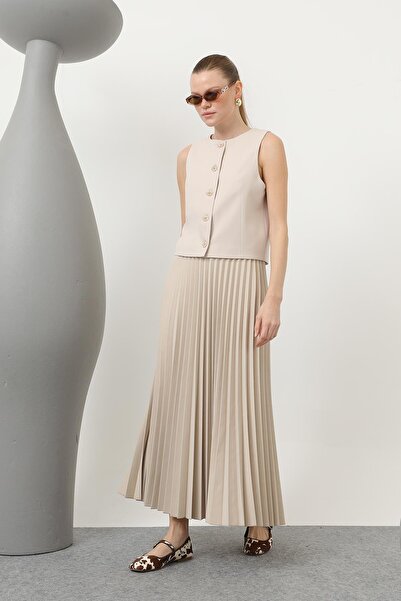 Puane تنورة نسائية بطيات - 18232RTK - بيج