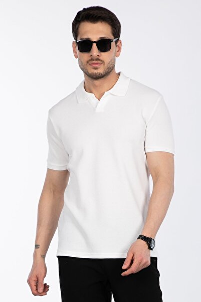 BARRELS AND OIL تي شيرت بياقة وافل - إكرو