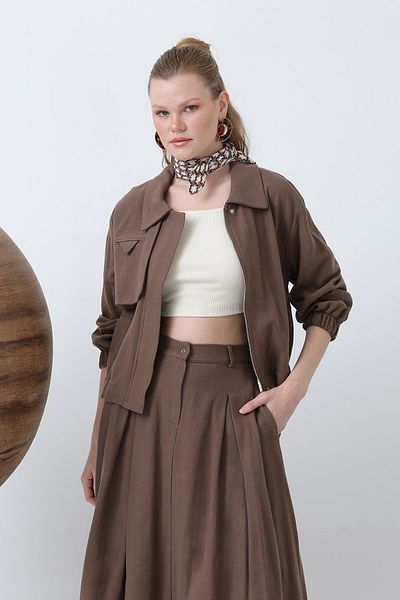 Puane Women's Hidden Placket Zippered Skirt Suit - 14315Tks - Brown