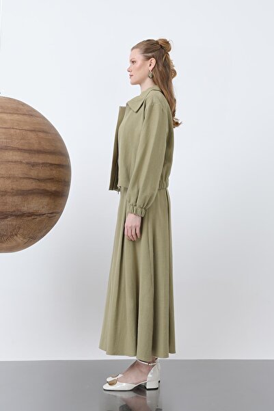 Puane Women's Hidden Placket Zippered Skirt Suit - 14315Tks - Light Khaki