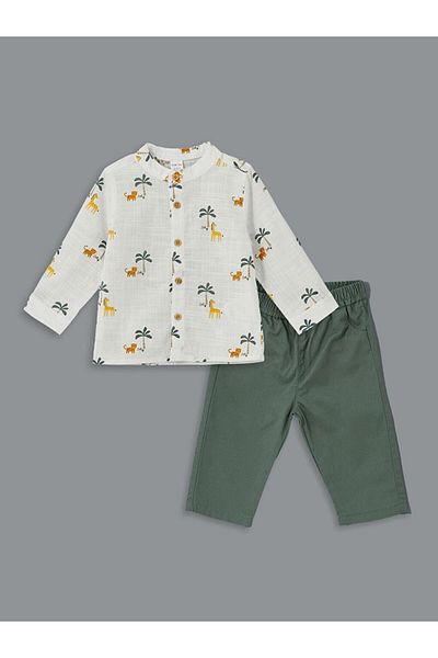 LC Waikiki Prevailing Collar Long Sleeve Patterned Boys' Shirt and Pants Set of 2