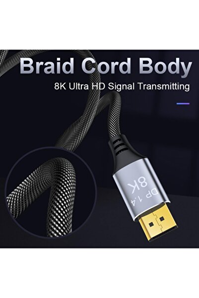Sarftech 8K Displayport Dp Kablo Örgülü 1.5 Metre 1.4 Versiyon DP Kablo Gaming Sinema Yüksek Kalite DP Kablo