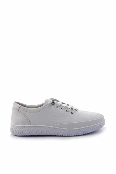 Bambi Oryginalne skórzane białe damskie buty casualowe - K01467012503