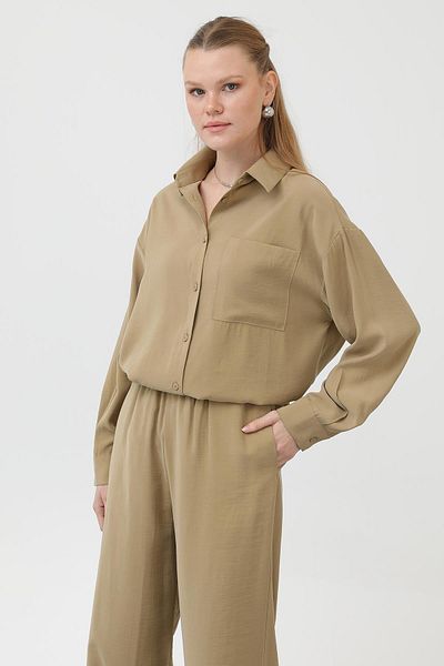 Puane Women's Robe Back Shirt Trousers Suit - 14296Tks - Olive