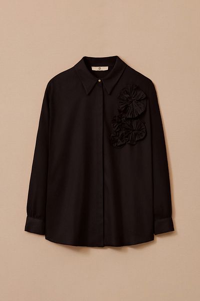 SEÇİL Women's Black Tunic Floral Detailed Collar Shirt