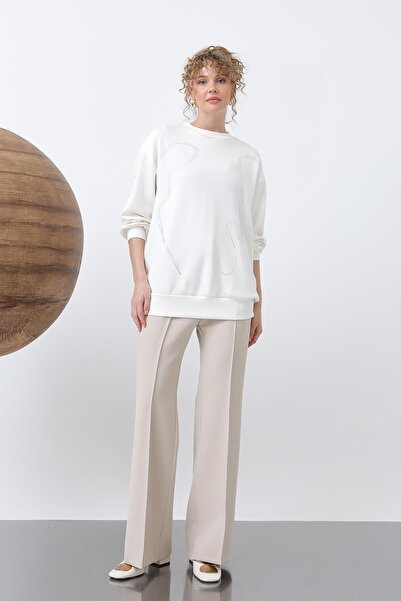 Soul Kadın Taşlı Basic Sweat -32117SWT - ECRU