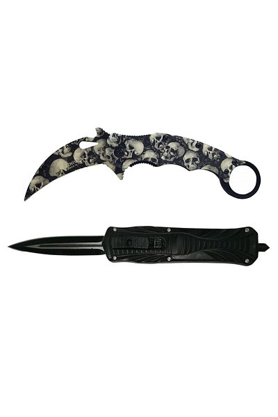 Depox Set de doua cutite de vanatoare IdeallStore®, karambit si automate, multicolor