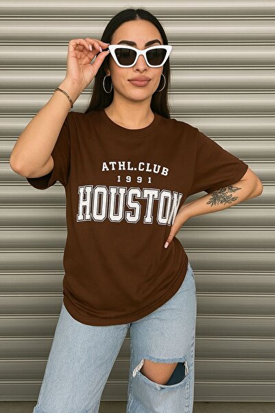 EYAX MODA Tricou pentru femei HOUSTON cu imprimeu și guler tip crewneck