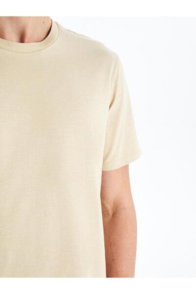 LC Waikiki Ανδρικό χτενισμένο βαμβακερό μπλουζάκι με υφή - λαιμόκοψη, κοντό μανίκι