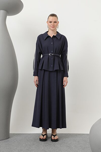 Puane Kadın Beli Kemerli Etekli Takım - 14314TKS - Lacivert